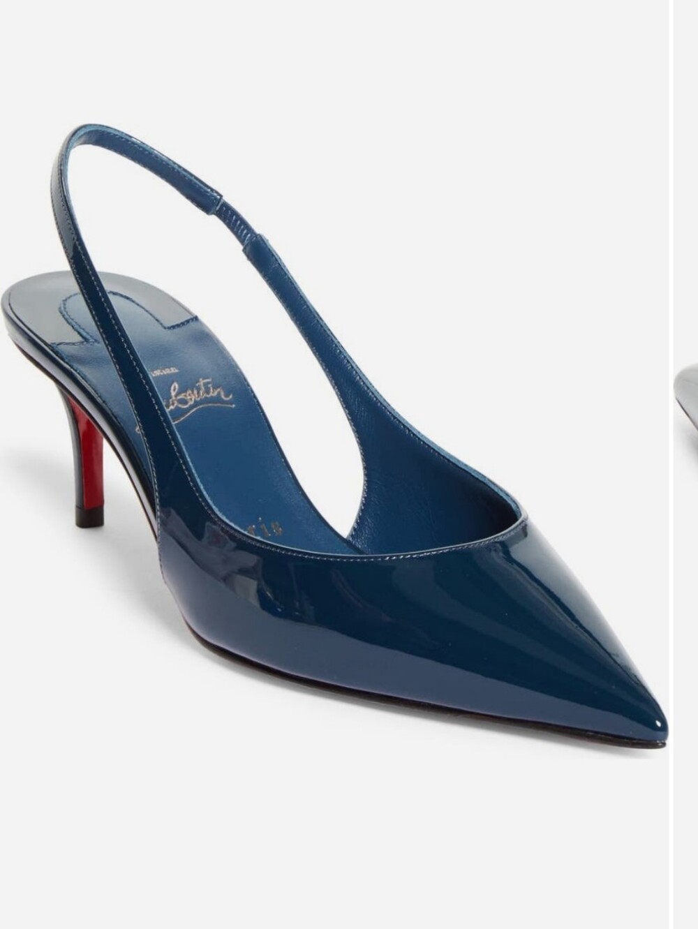 $1045 Christian Louboutin Miss Z 60 Patent Slingback Pump Blue EU 37 US 7 BNIB